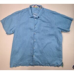 Tommy Bahama Shirt Mens 3XL Blue 100% Linen Short Sleeve Loop Collar Limited Use